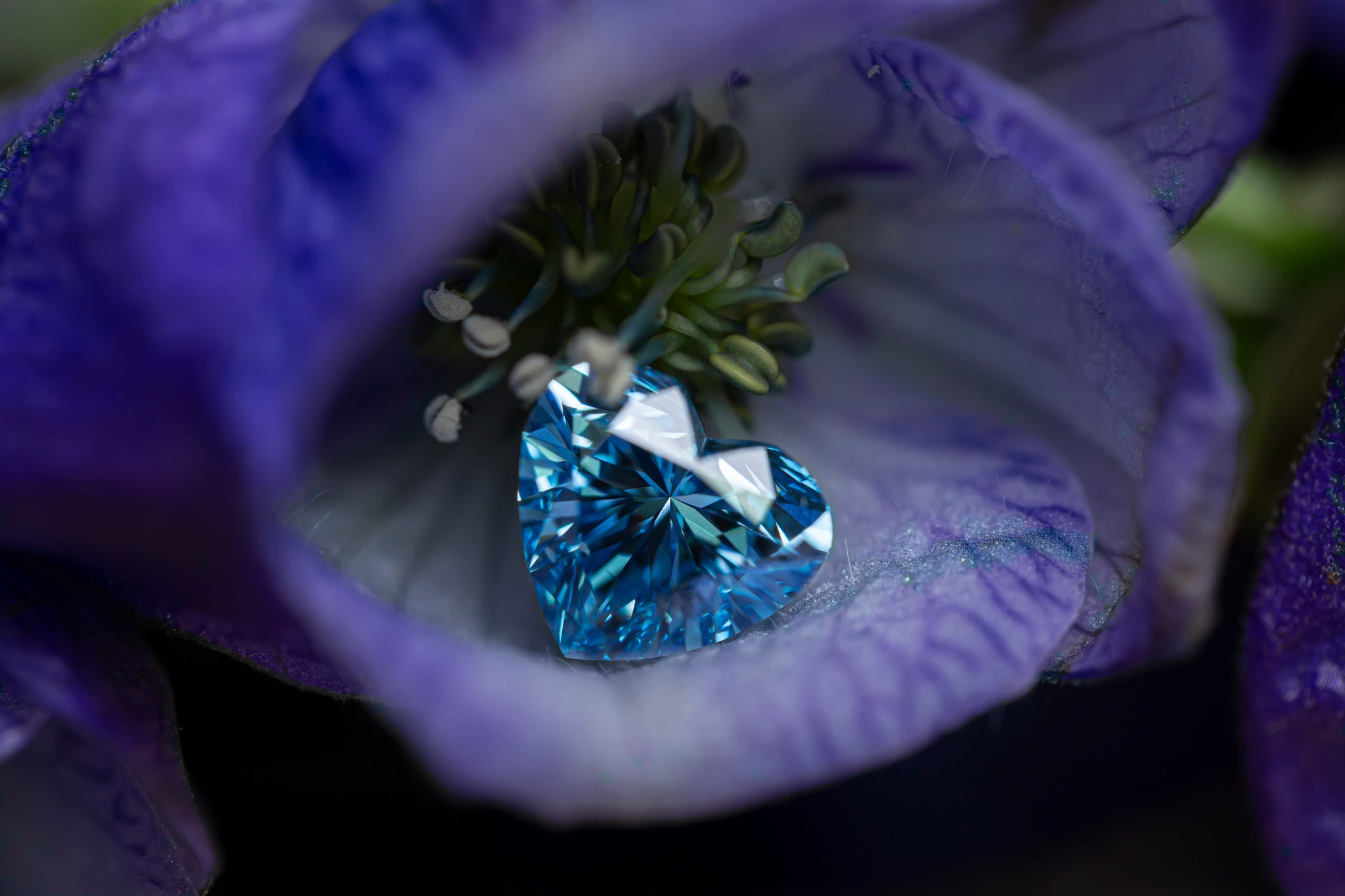 Lab-grown Diamant der DIAVON als Heart Shape in Fancy Intense Vivid Blue.
